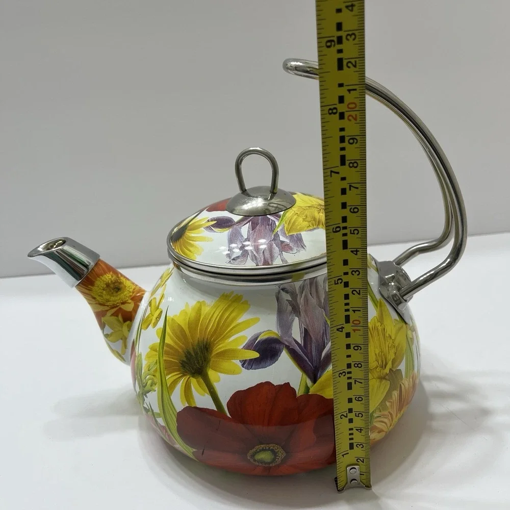 Pioneer Woman 2.3 Quart Enameled Metal Tea Pot Retired Floral Garden Lid Country